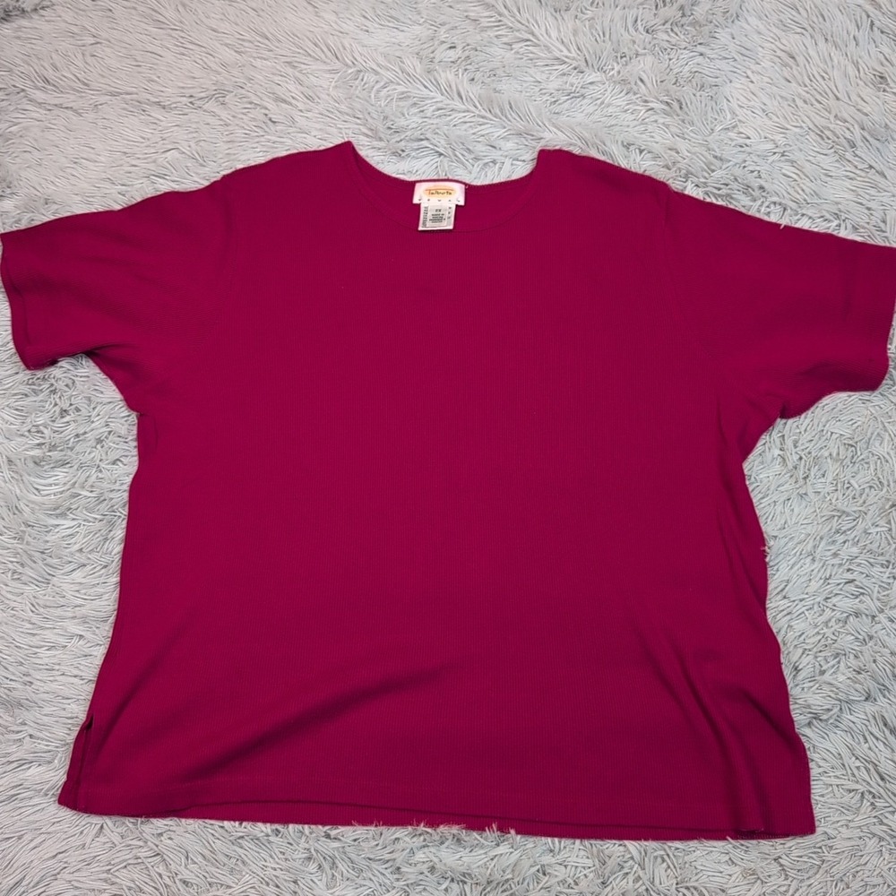 Vintage Talbots Shirt Womens 2X Red Ribbed Top Lightweight Preppy Casual Comfort